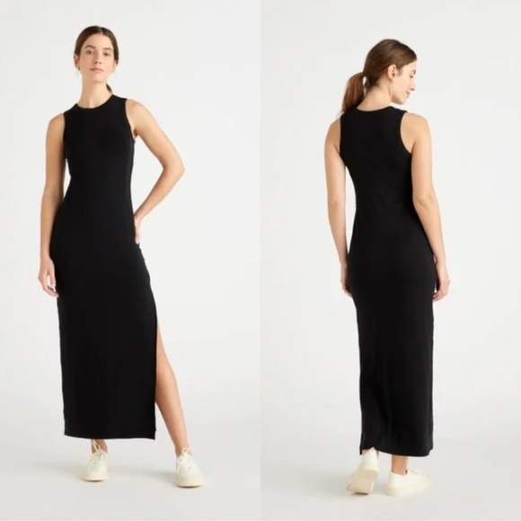 Quince Dresses & Skirts - Quince Tencel Jersey Black Sleeveless Maxi Dress with side slit